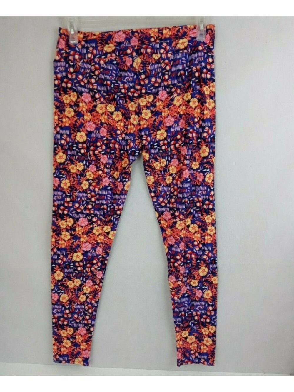 New LuLaRoe Tall & Curvy Leggings Purple With Pink, Yellow, & Orange Flowers